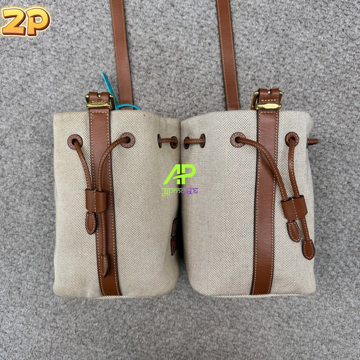 Miu Miu Canvas Leather Bucket Bag