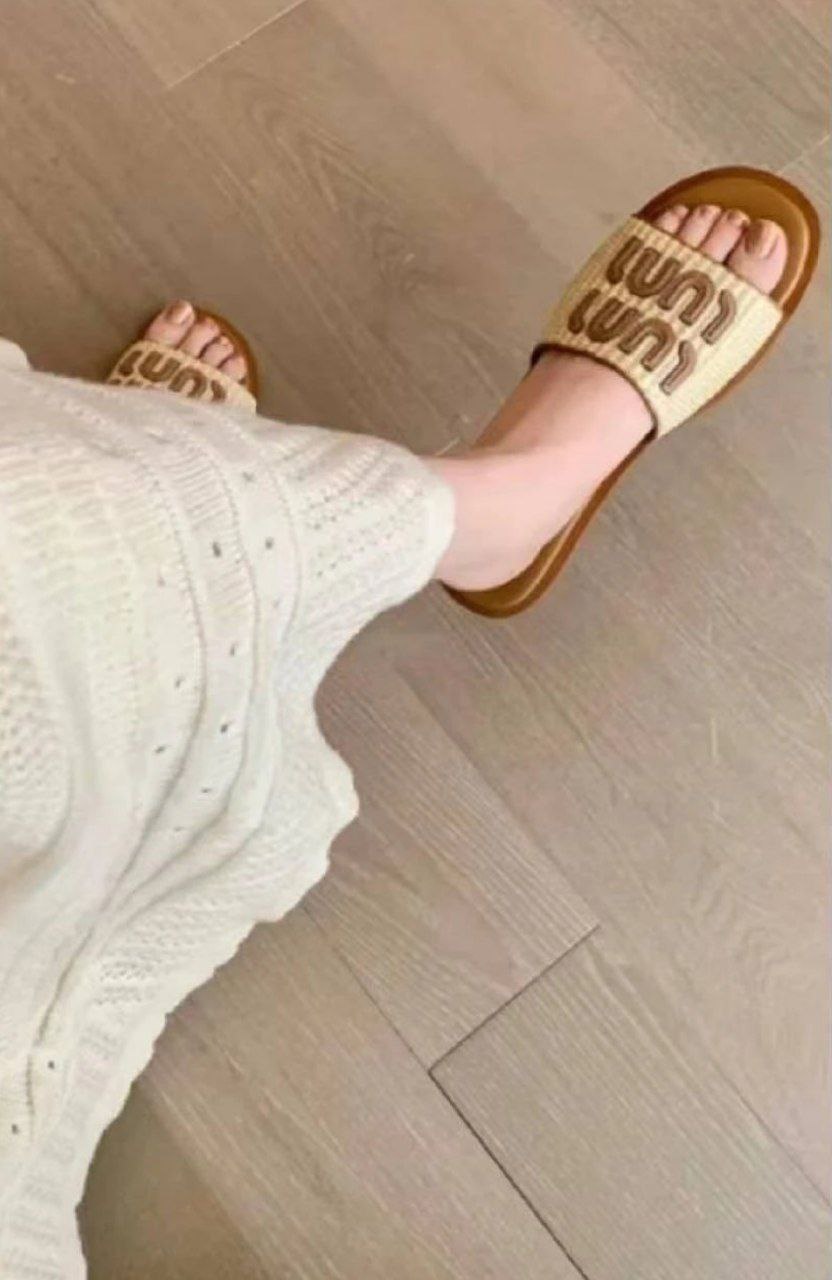 Miu Miu Raffia Slides