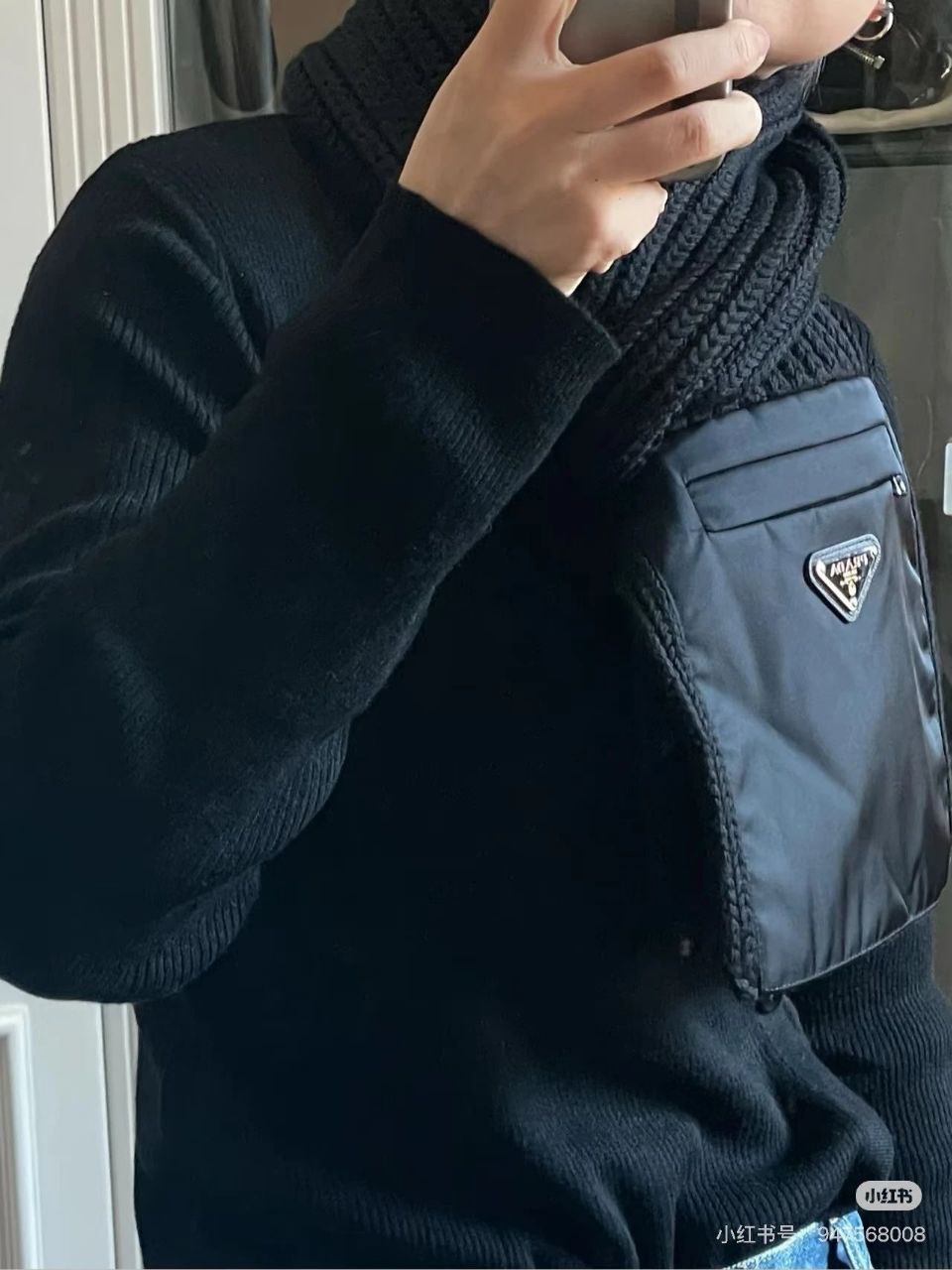 Prada Ribbed Wool Scarf with Nylon Pocket