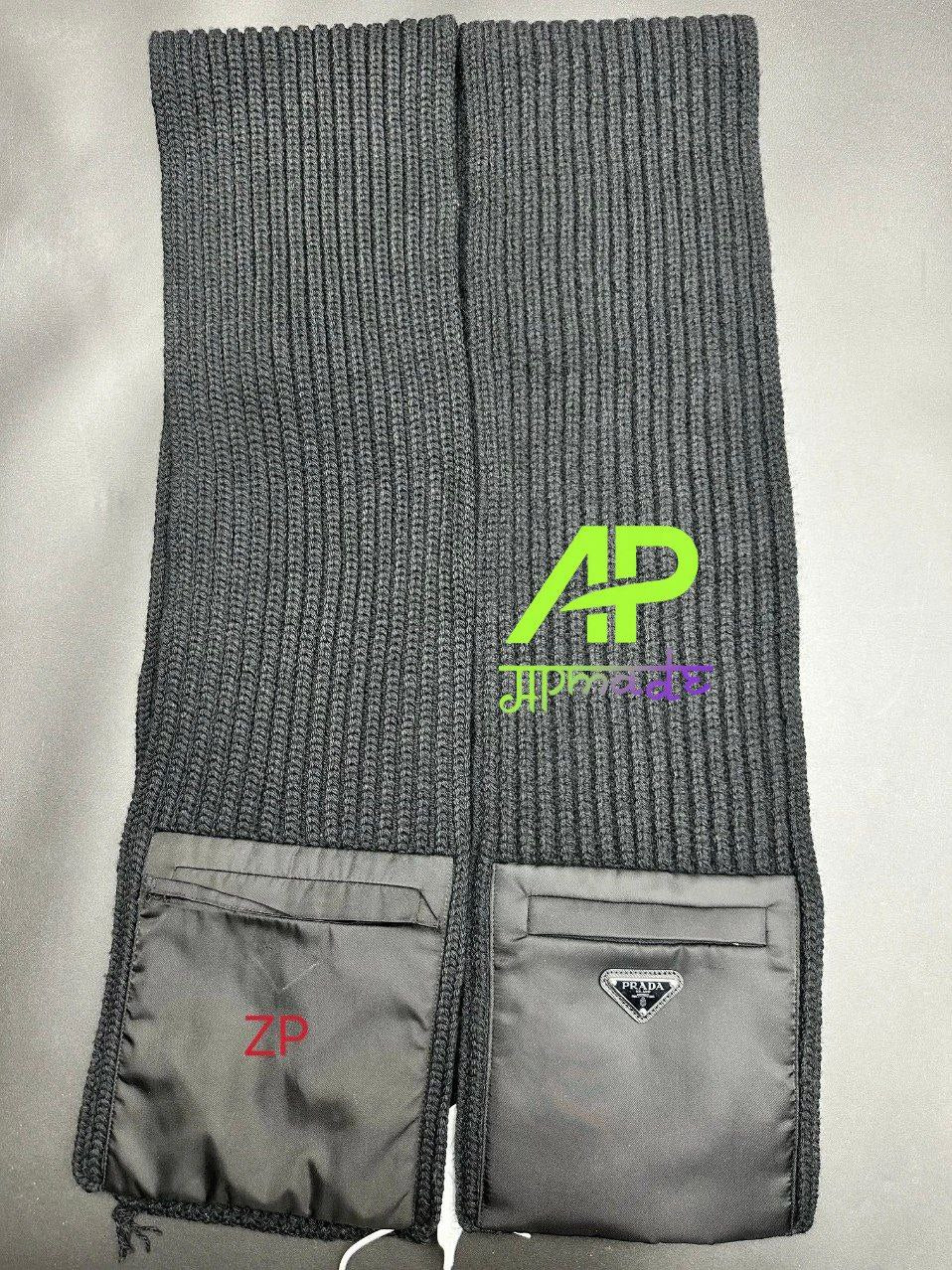 Prada Ribbed Wool Scarf with Nylon Pocket