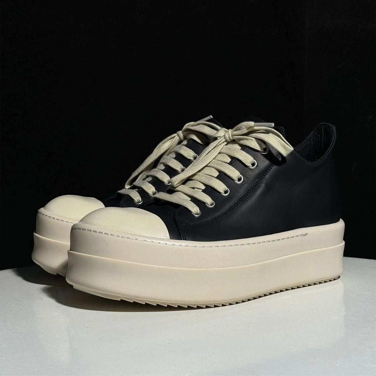 Rick Owens Leather Mega Bumper Low-Top Sneakers