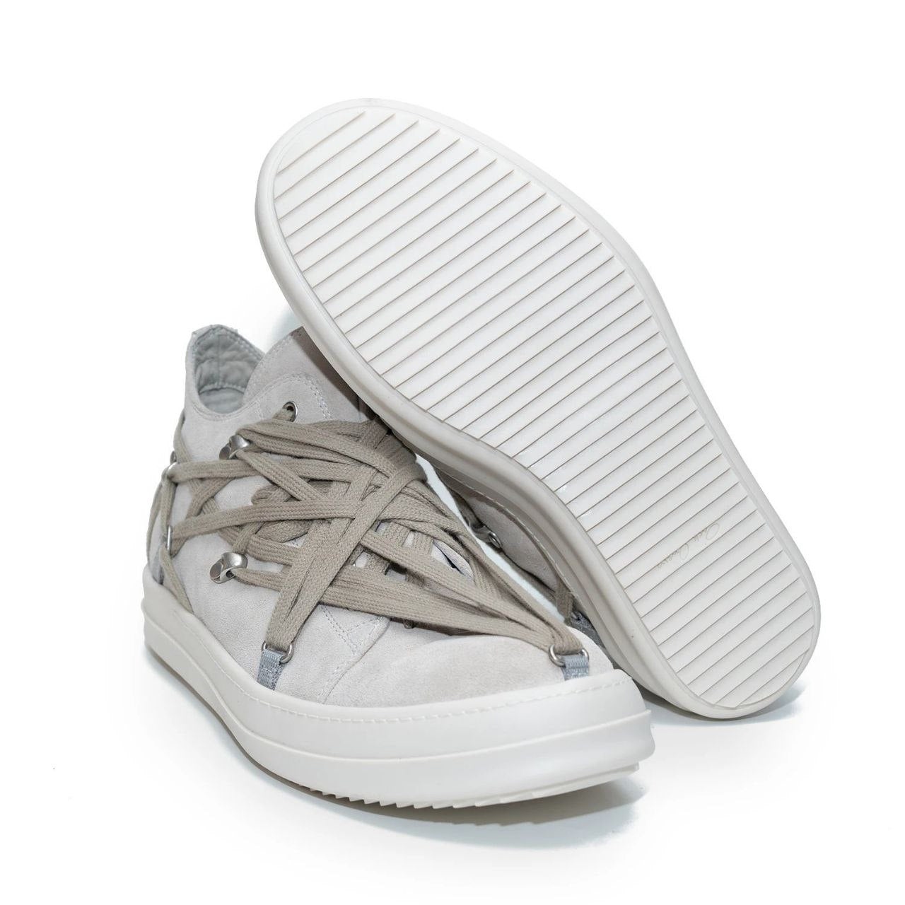 Rick Owens Gray Hollywood Megalace Low Top Sneakers