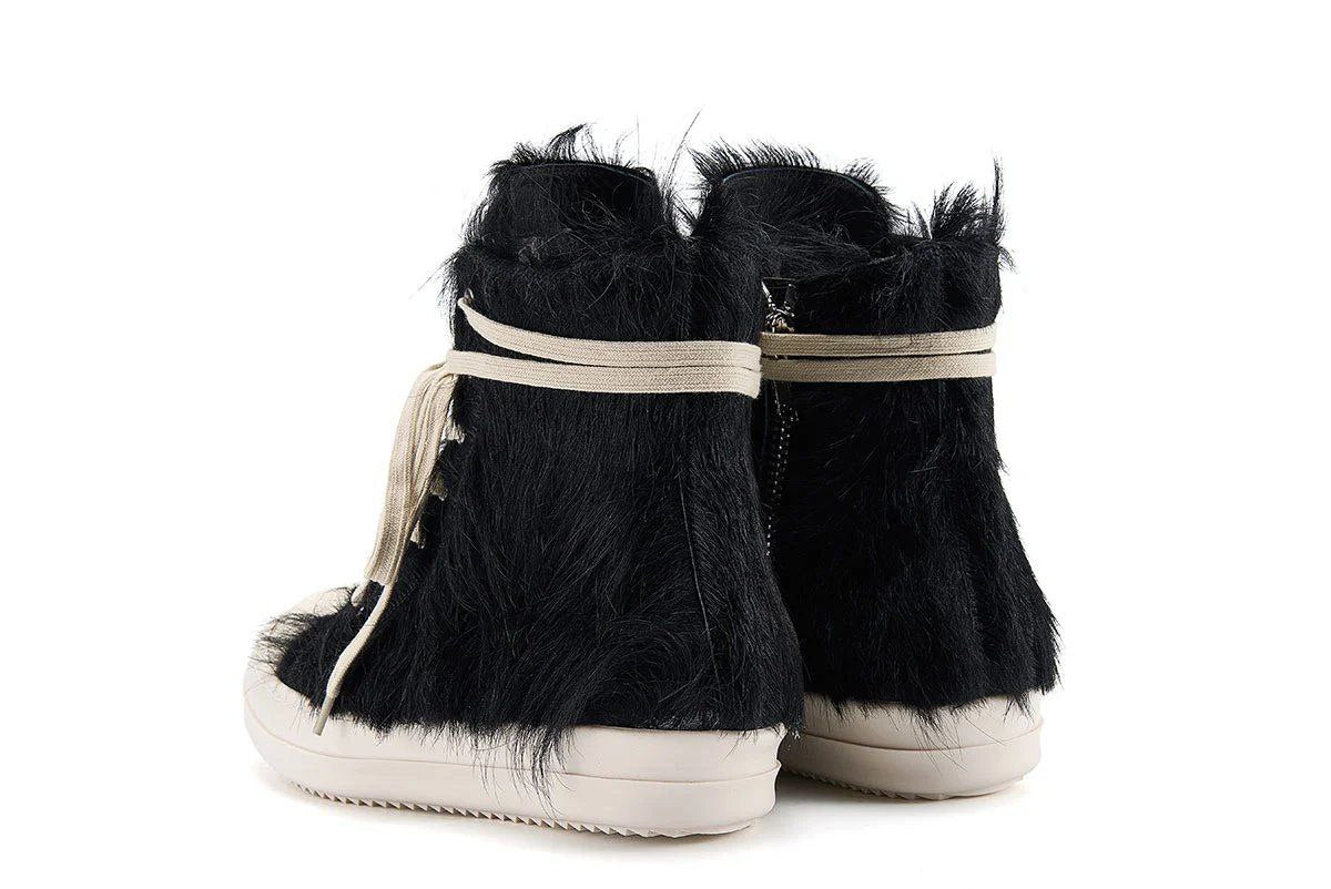 Rick Owens Mainline Black Pony Hair Leather Ramones (High Top)