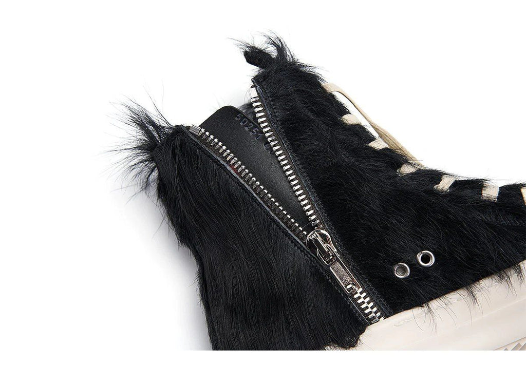 Rick Owens Mainline Black Pony Hair Leather Ramones (High Top)