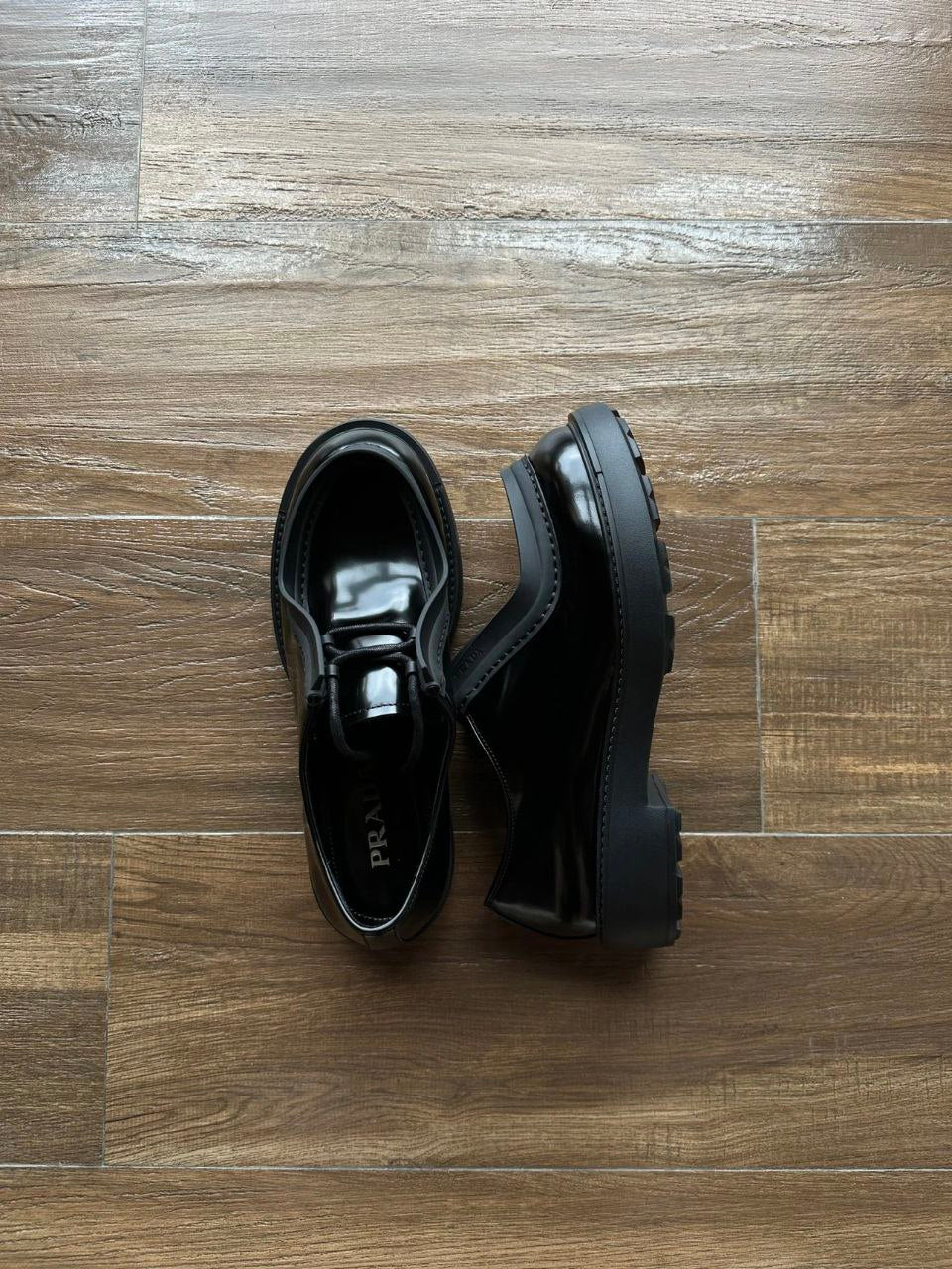 Prada Black Leather Diapason Lace-Up Shoes