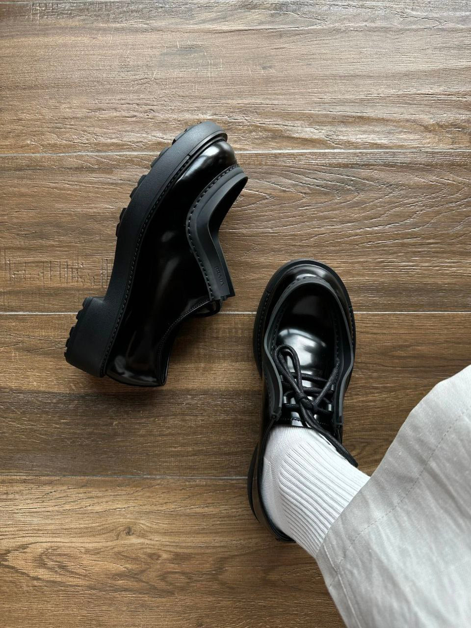 Prada Black Leather Diapason Lace-Up Shoes