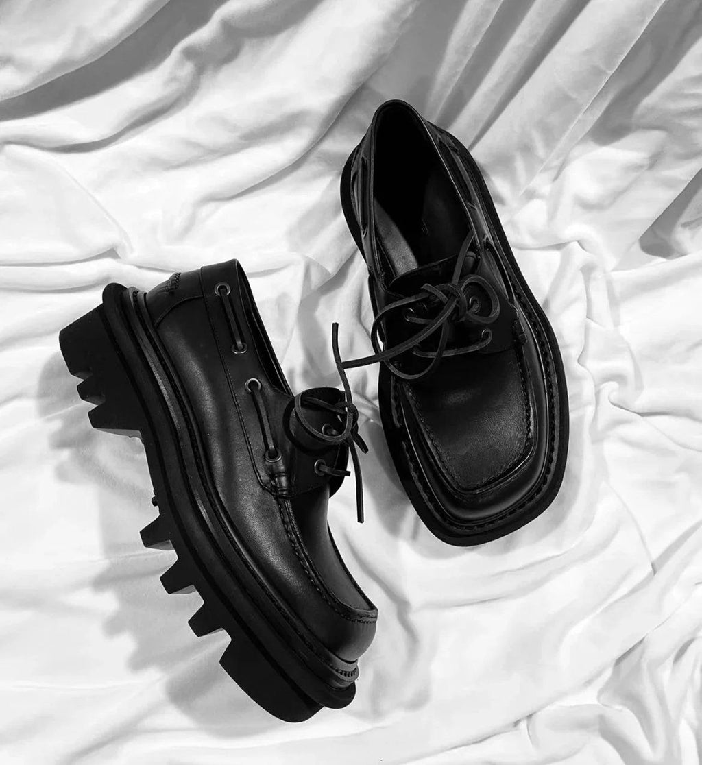 Dries Van Noten Leather Boat Shoe (Black)