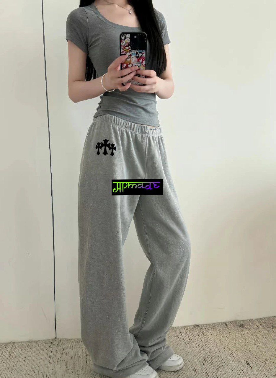 Chrome Hearts 25SS Grey & Black Flocked Cross Logo Sweatpants
