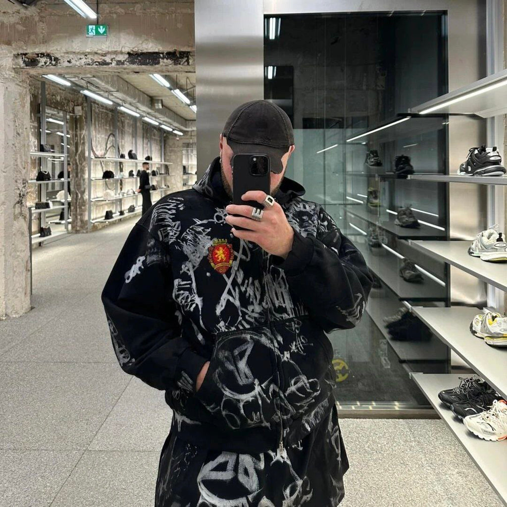 Balenciaga Graffiti Zip-Up Hoodie (Black)
