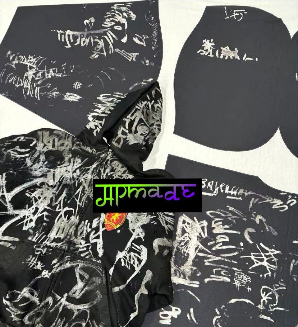 Balenciaga Graffiti Zip-Up Hoodie (Black)
