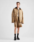 Prada Distressed Leather-Collar Workwear Jacket