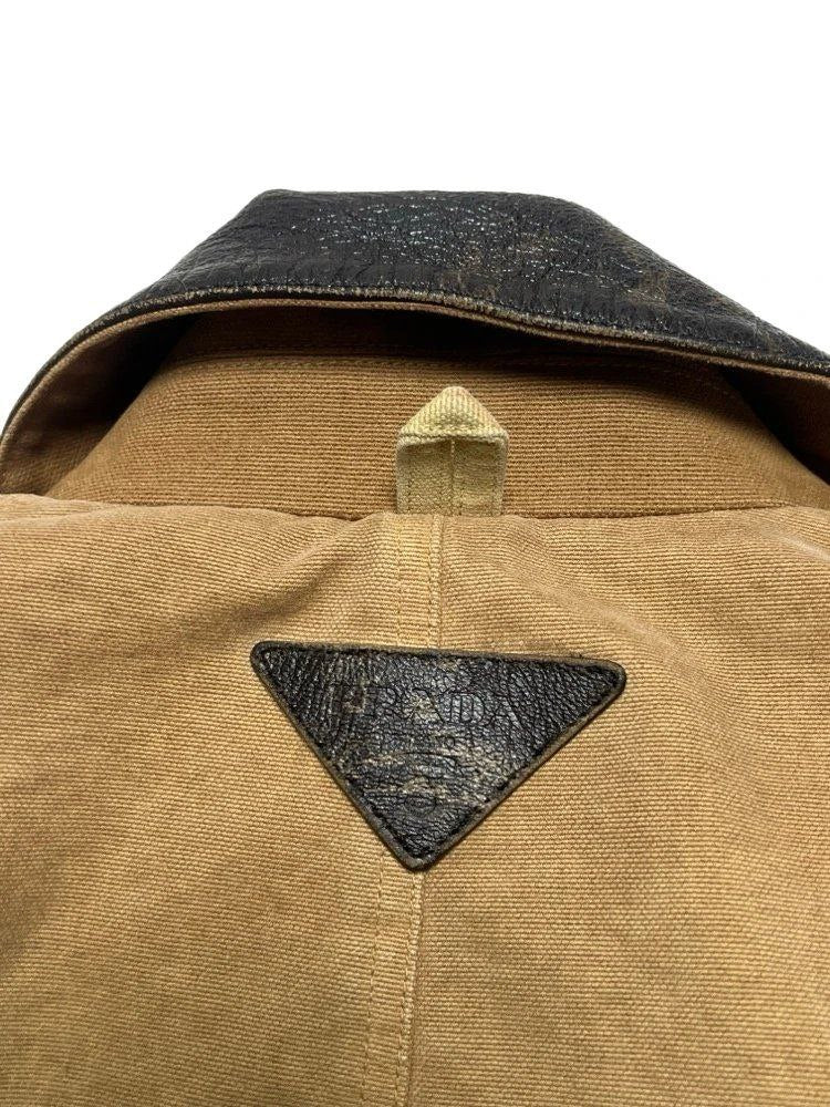 Prada Distressed Leather-Collar Workwear Jacket
