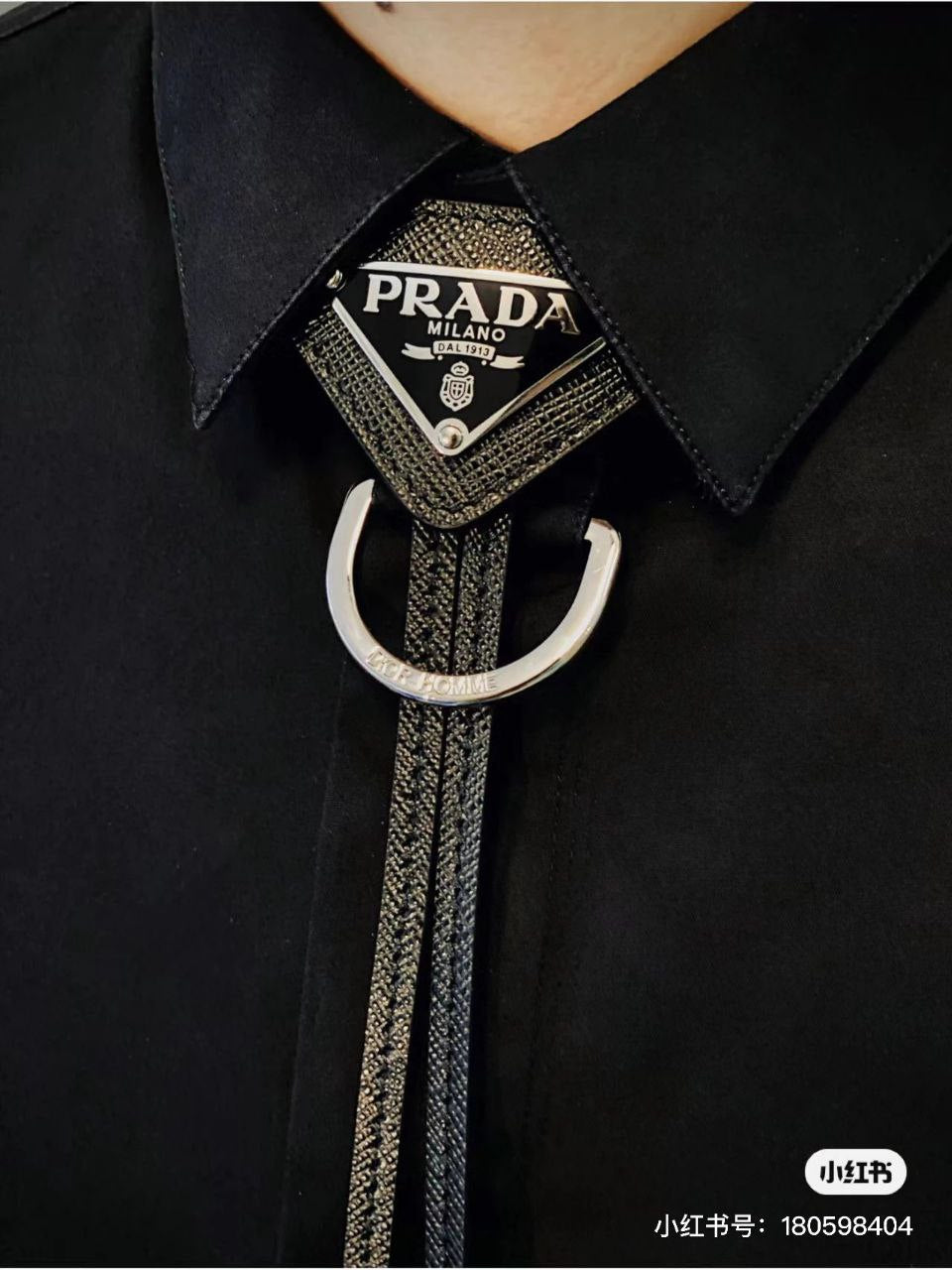 Prada Black Saffiano Bolo Tie