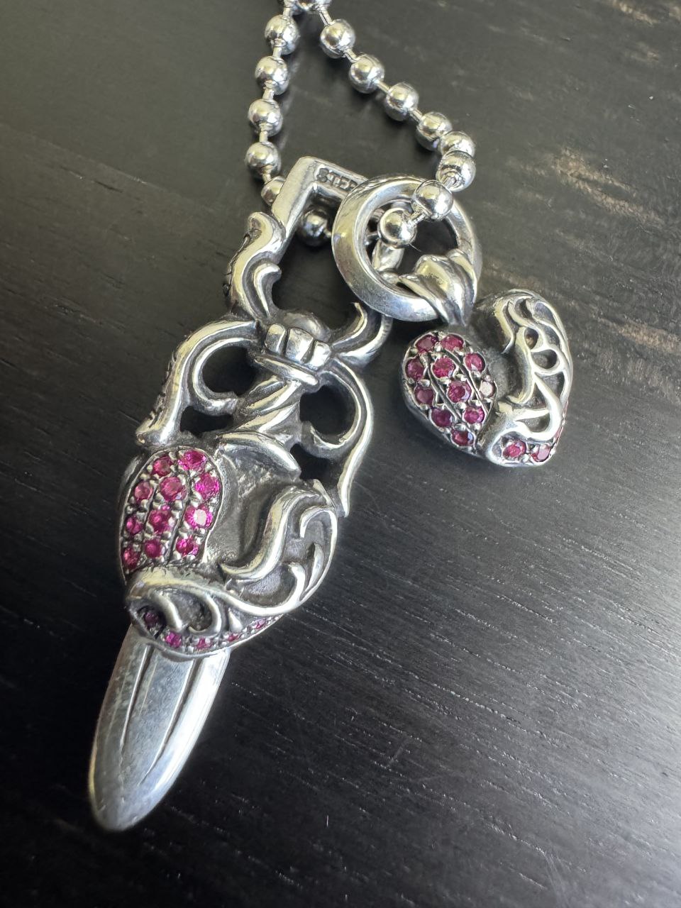 Chrome Hearts Ruby Dagger & Heart Necklace