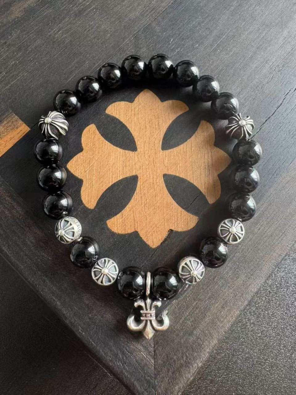 Chrome Hearts Obsidian Beaded Bracelet