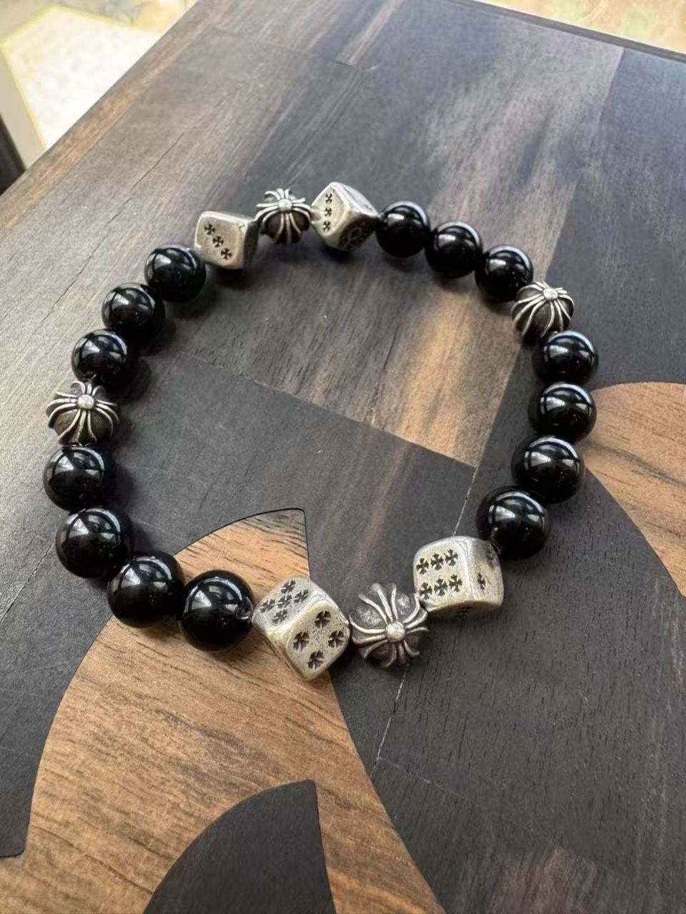 Chrome Hearts Obsidian Beaded Bracelet