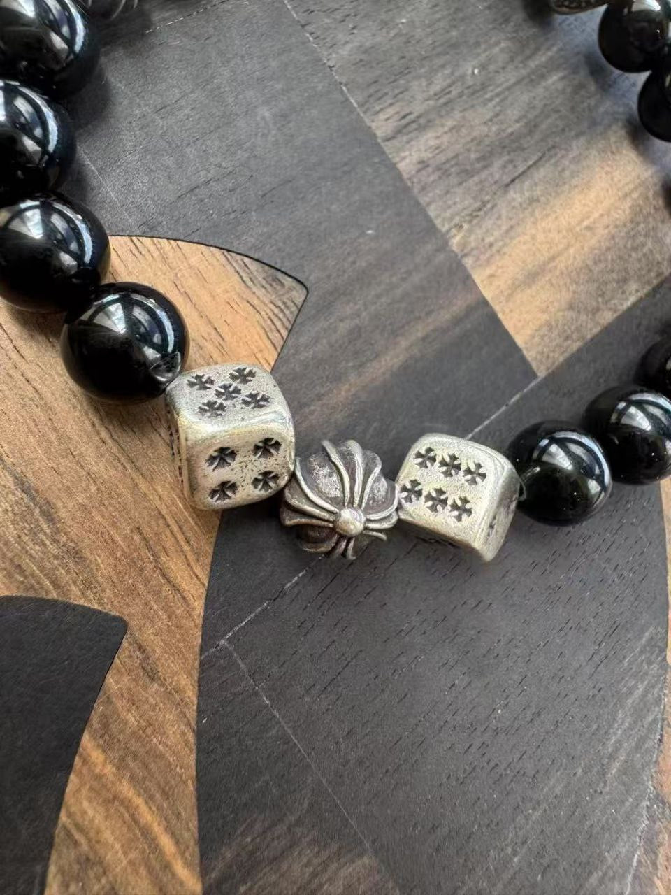 Chrome Hearts Obsidian Beaded Bracelet