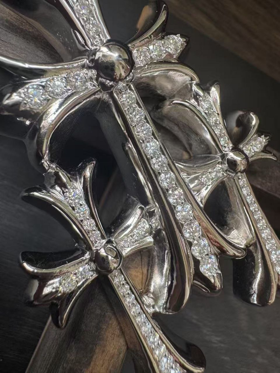 Chrome Hearts Large Triple Cross Pendant with Pure Diamond