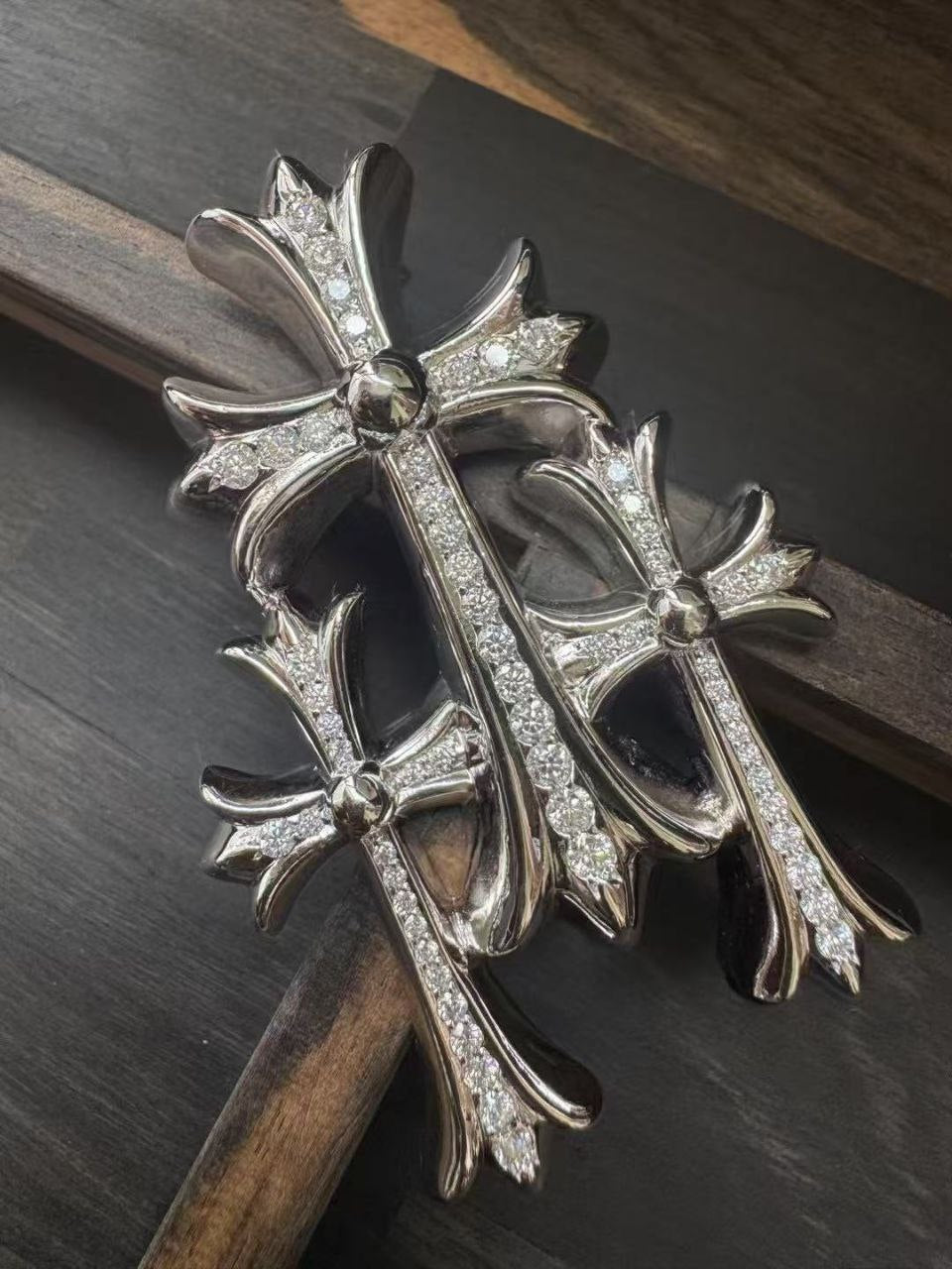 Chrome Hearts Large Triple Cross Pendant with Pure Diamond