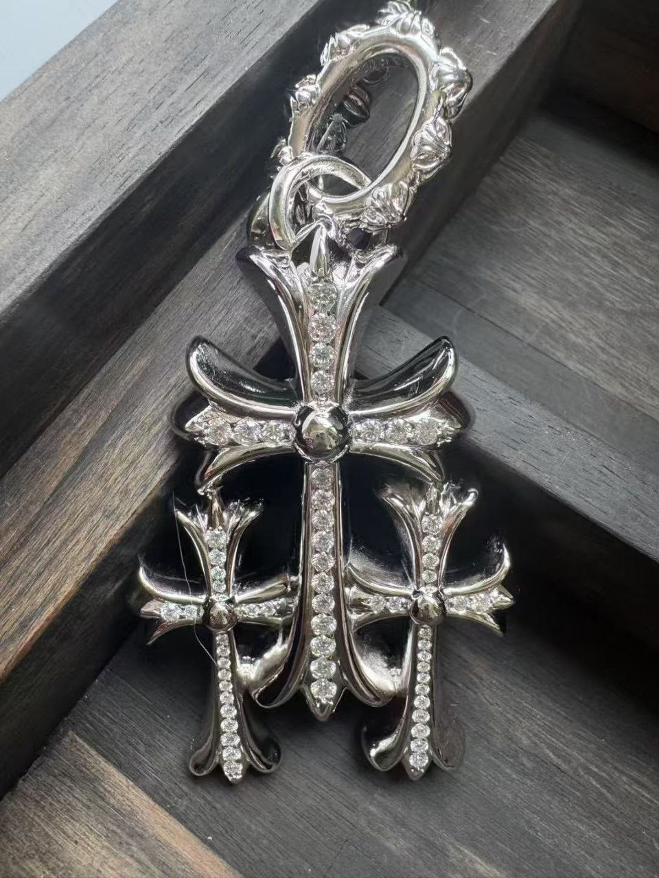 Chrome Hearts Large Triple Cross Pendant with Pure Diamond
