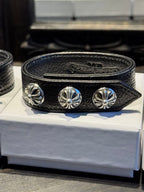 Chrome Hearts Adjustable Leather Silver Snap Bracelet