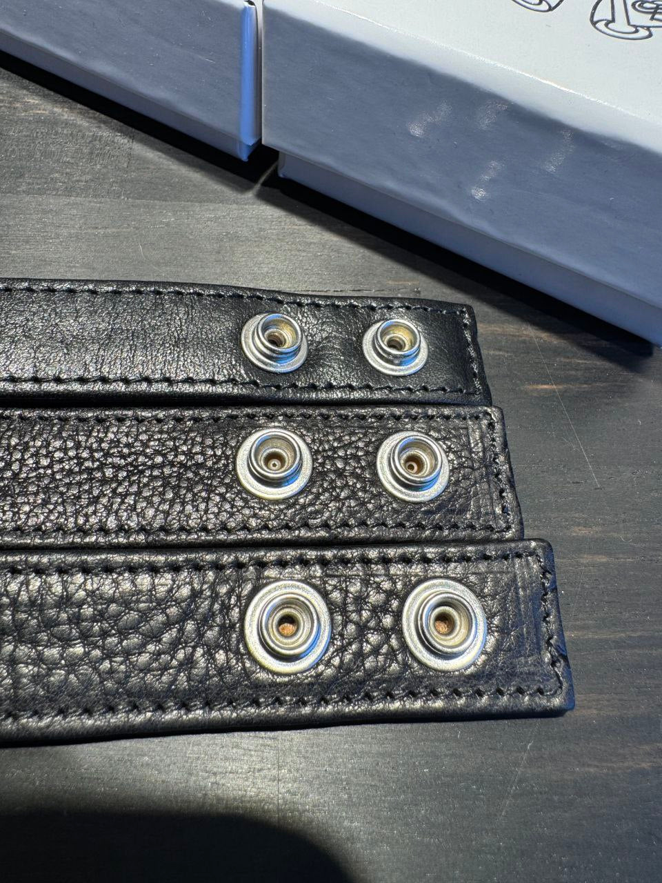 Chrome Hearts Adjustable Leather Silver Snap Bracelet