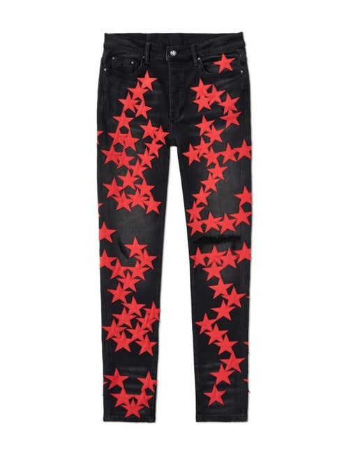 Amiri MX1 (Aged Black Suede Red And Blue Star Jeans) (Leather Thrasher)