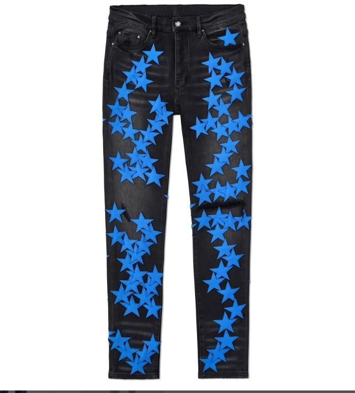 Amiri MX1 (Aged Black Suede Red And Blue Star Jeans) (Leather Thrasher)