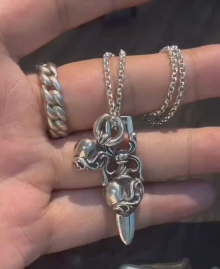 Chrome Hearts Ruby Dagger & Heart Necklace